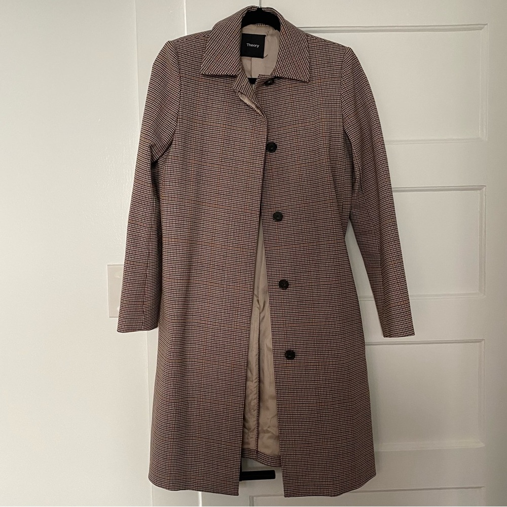 Theory Checked Car Coat with Belt Size 2